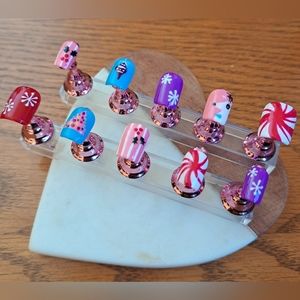 Full Custom Made Set of Press On Nails "Christmas Candy"